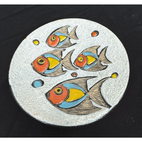 Rufinelli Assisi Mid Century Italian Pottery Hanging Plate Signed Fish Plate A89